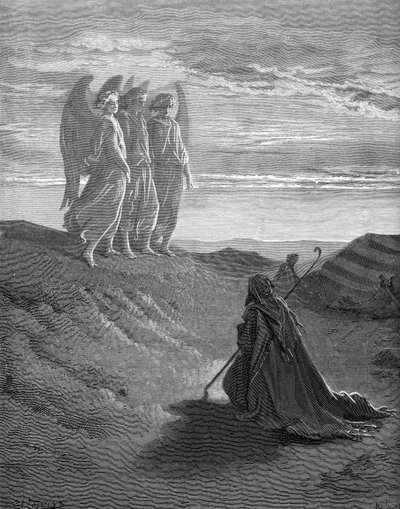 Abraham and the Three Angels (engraving by Doré) by Gustave Dore